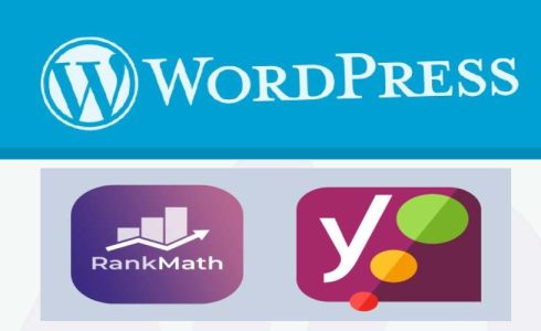 Les logos de WordPress, de Yoast Seo et de rankMath