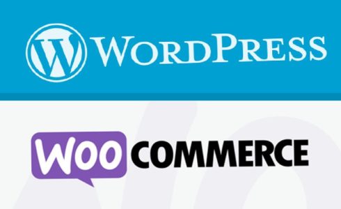 Le logo de WordPress et celui de l’extension WooCommerce pour la création de boutique